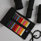 Students Roll Design Black Color Pencil Retro Canvas Wrap Up Pencil Case High Quality Stationary Pouch Stevvex