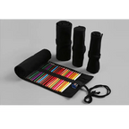Students Roll Design Black Color Pencil Retro Canvas Wrap Up Pencil Case High Quality Stationary Pouch Stevvex