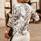 Stunning Flower Print Long Sleeve Women's Bomber Jacket Fashionable Zipper Up Vintage Coat Tops Elegant Slim Basic Ladies Jackets Outwear Stevvex