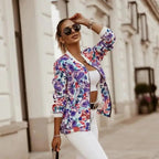 Stunning Flower Print Long Sleeve Women's Bomber Jacket Fashionable Zipper Up Vintage Coat Tops Elegant Slim Basic Ladies Jackets Outwear Stevvex