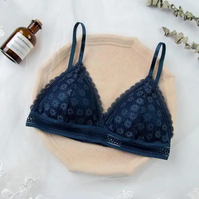 Stunning Hot Look Women's Lace Bra No Steel Ring Beauty Back comfor Wrapped Chest Comfortable Daisy Brassiere Stretch Triangle Cup Padded Underwear 1/2Pcs Stevvex