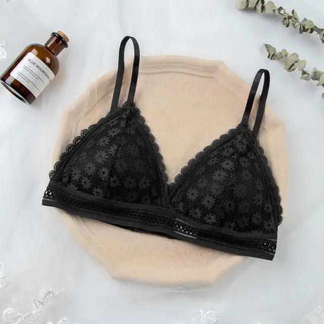 Stunning Hot Look Women's Lace Bra No Steel Ring Beauty Back comfor Wrapped Chest Comfortable Daisy Brassiere Stretch Triangle Cup Padded Underwear 1/2Pcs Stevvex