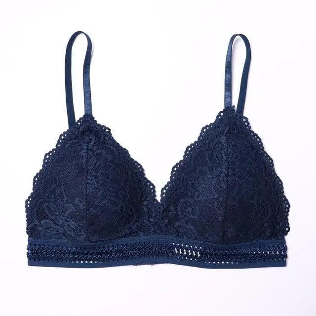 Stunning Women's French Style Lace Bra Girls Triangle Cup Lingerie With Deep V Wireless Underwear Soft Thin Seamless Bra Stevvex