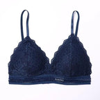 Stunning Women's French Style Lace Bra Girls Triangle Cup Lingerie With Deep V Wireless Underwear Soft Thin Seamless Bra Stevvex