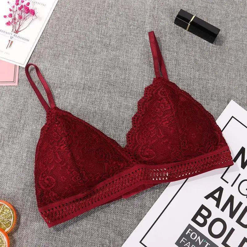Stunning Women's French Style Lace Bra Girls Triangle Cup Lingerie With Deep V Wireless Underwear Soft Thin Seamless Bra Stevvex