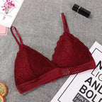 Stunning Women's French Style Lace Bra Girls Triangle Cup Lingerie With Deep V Wireless Underwear Soft Thin Seamless Bra Stevvex