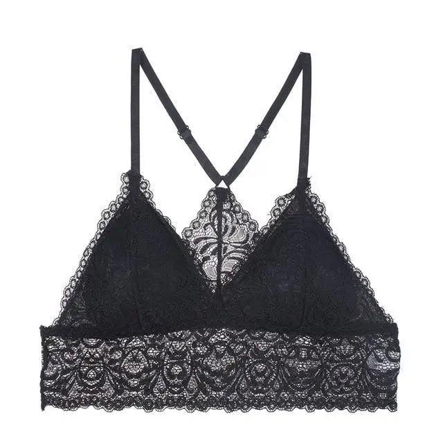 Stunning Women's French Style Lace Bra Girls Triangle Cup Lingerie With Deep V Wireless Underwear Soft Thin Seamless Bra Stevvex