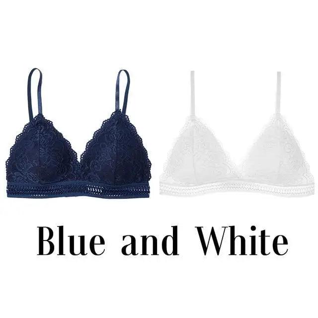 Stunning Women's French Style Lace Bra Girls Triangle Cup Lingerie With Deep V Wireless Underwear Soft Thin Seamless Bra Stevvex
