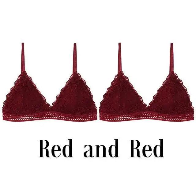 Stunning Women's French Style Lace Bra Girls Triangle Cup Lingerie With Deep V Wireless Underwear Soft Thin Seamless Bra Stevvex