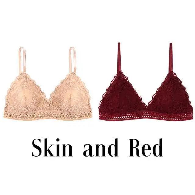 Stunning Women's French Style Lace Bra Girls Triangle Cup Lingerie With Deep V Wireless Underwear Soft Thin Seamless Bra Stevvex