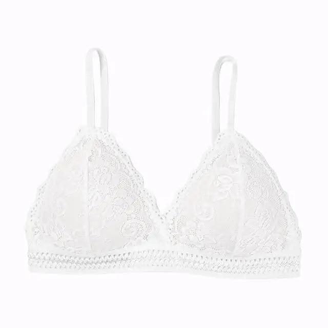 Stunning Women's French Style Lace Bra Girls Triangle Cup Lingerie With Deep V Wireless Underwear Soft Thin Seamless Bra Stevvex