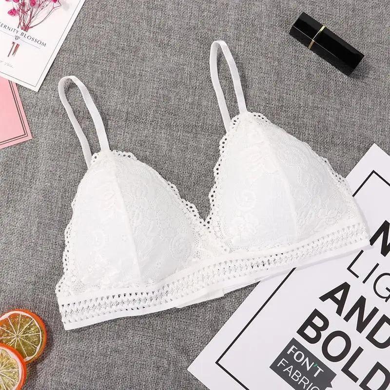 Stunning Women's French Style Lace Bra Girls Triangle Cup Lingerie With Deep V Wireless Underwear Soft Thin Seamless Bra Stevvex