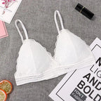 Stunning Women's French Style Lace Bra Girls Triangle Cup Lingerie With Deep V Wireless Underwear Soft Thin Seamless Bra Stevvex