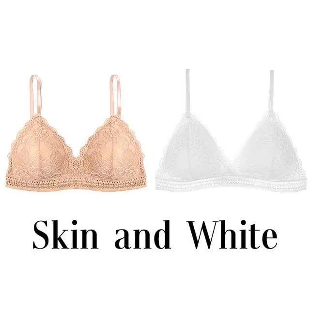 Stunning Women's French Style Lace Bra Girls Triangle Cup Lingerie With Deep V Wireless Underwear Soft Thin Seamless Bra Stevvex