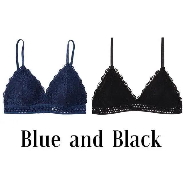 Stunning Women's French Style Lace Bra Girls Triangle Cup Lingerie With Deep V Wireless Underwear Soft Thin Seamless Bra Stevvex