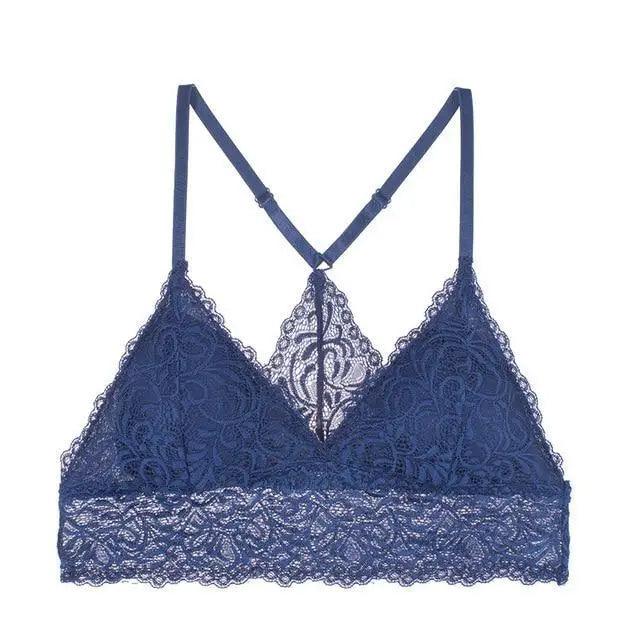 Stunning Women's French Style Lace Bra Girls Triangle Cup Lingerie With Deep V Wireless Underwear Soft Thin Seamless Bra Stevvex