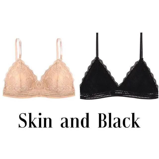 Stunning Women's French Style Lace Bra Girls Triangle Cup Lingerie With Deep V Wireless Underwear Soft Thin Seamless Bra Stevvex