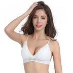 Stunning Women's French Style Lace Bra Girls Triangle Cup Lingerie With Deep V Wireless Underwear Soft Thin Seamless Bra Stevvex