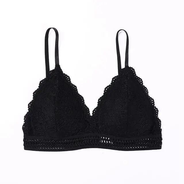 Stunning Women's French Style Lace Bra Girls Triangle Cup Lingerie With Deep V Wireless Underwear Soft Thin Seamless Bra Stevvex