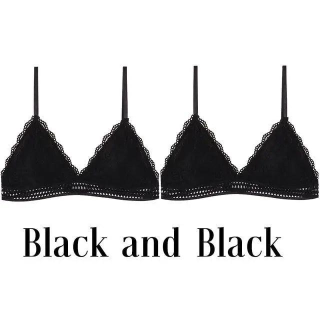 Stunning Women's French Style Lace Bra Girls Triangle Cup Lingerie With Deep V Wireless Underwear Soft Thin Seamless Bra Stevvex
