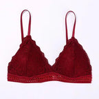 Stunning Women's French Style Lace Bra Girls Triangle Cup Lingerie With Deep V Wireless Underwear Soft Thin Seamless Bra Stevvex