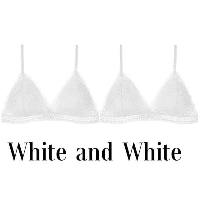 Stunning Women's French Style Lace Bra Girls Triangle Cup Lingerie With Deep V Wireless Underwear Soft Thin Seamless Bra Stevvex