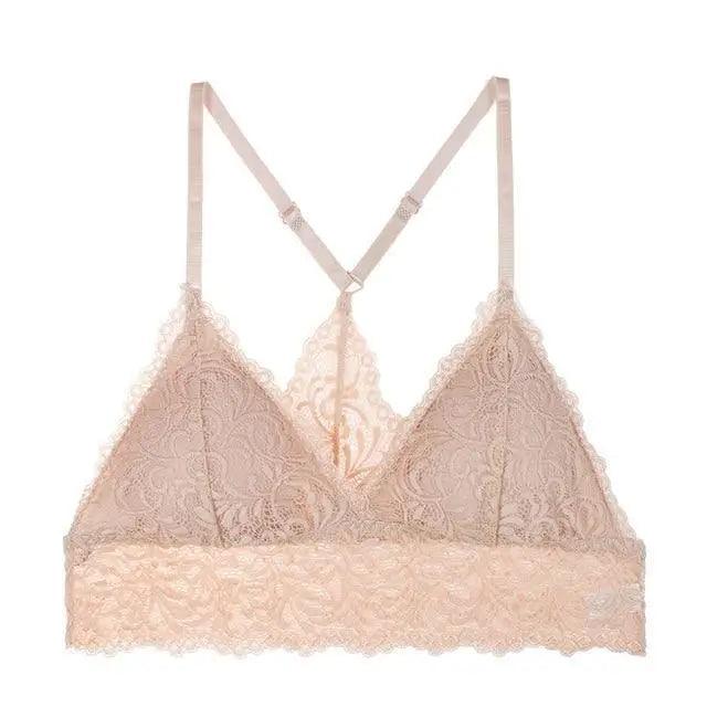Stunning Women's French Style Lace Bra Girls Triangle Cup Lingerie With Deep V Wireless Underwear Soft Thin Seamless Bra Stevvex