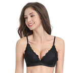 Stunning Women's French Style Lace Bra Girls Triangle Cup Lingerie With Deep V Wireless Underwear Soft Thin Seamless Bra Stevvex