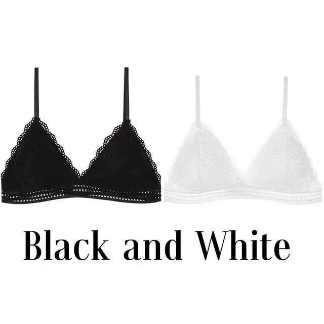 Stunning Women's French Style Lace Bra Girls Triangle Cup Lingerie With Deep V Wireless Underwear Soft Thin Seamless Bra Stevvex