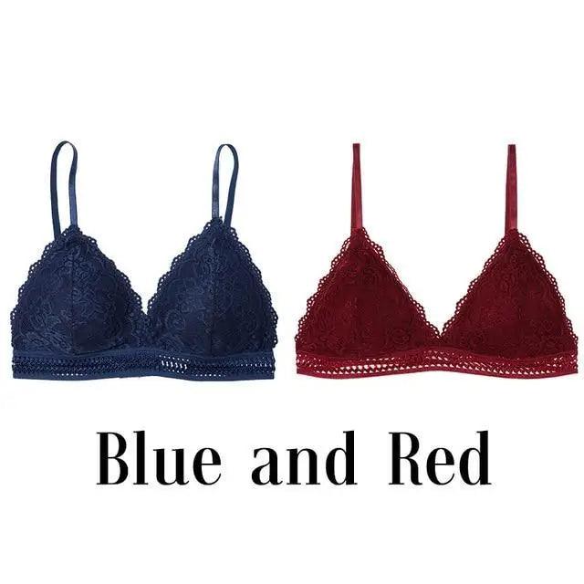 Stunning Women's French Style Lace Bra Girls Triangle Cup Lingerie With Deep V Wireless Underwear Soft Thin Seamless Bra Stevvex