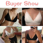 Stunning Women's French Style Lace Bra Girls Triangle Cup Lingerie With Deep V Wireless Underwear Soft Thin Seamless Bra Stevvex