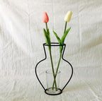 Style Retro Line Flowers Vase Frame Nordic Style Wall Hanging Metal Holder Modern Solid Home Decor Modern Rose Frame Clear Vase Planter Flower Holder Decorations for Wedding Living Room, Office Party Stevvex