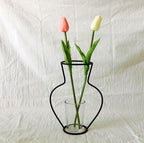 Style Retro Line Flowers Vase Frame Nordic Style Wall Hanging Metal Holder Modern Solid Home Decor Modern Rose Frame Clear Vase Planter Flower Holder Decorations for Wedding Living Room, Office Party Stevvex