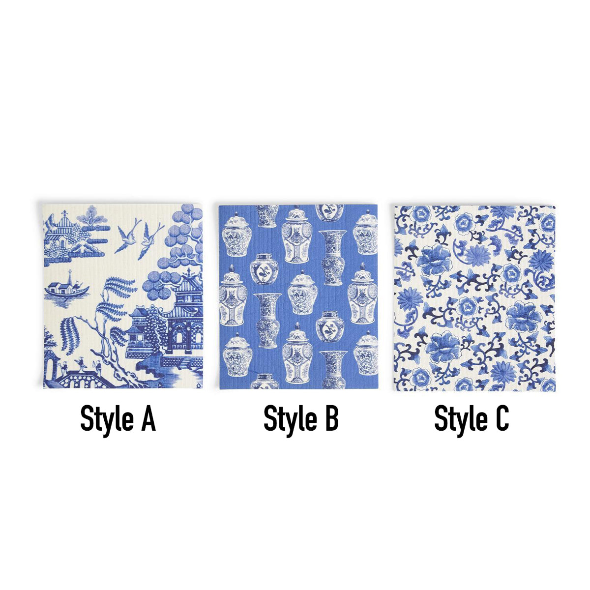 Chinoiserie Eco Kitchen Cloths - Biodegradable Cellulose Cotton, 3 Designs BandsCo Straps