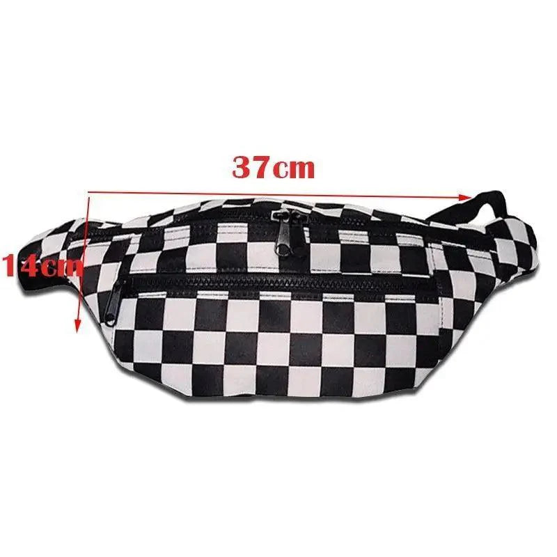 Stylish And Fashionable Fanny Bag For Women Rave Festival Bum Travel Waist Pack Black And White Checkered Stevvex
