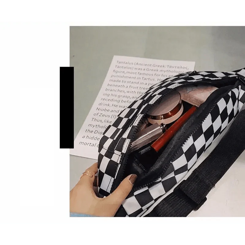 Stylish And Fashionable Fanny Bag For Women Rave Festival Bum Travel Waist Pack Black And White Checkered Stevvex