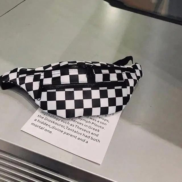 Stylish And Fashionable Fanny Bag For Women Rave Festival Bum Travel Waist Pack Black And White Checkered Stevvex