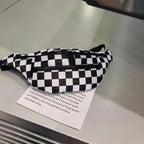 Stylish And Fashionable Fanny Bag For Women Rave Festival Bum Travel Waist Pack Black And White Checkered Stevvex