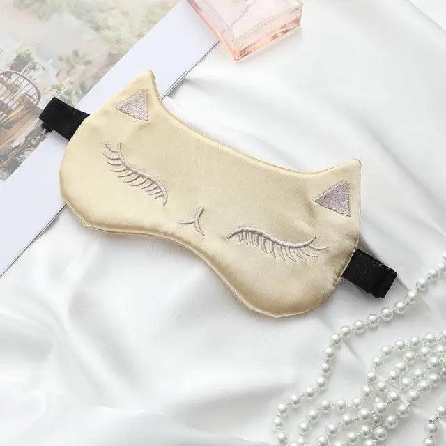Stylish Cat Eye And Ear Design Pure Silk Double-side Shading Eyeshade Sleeping Eye Mask Blindfolds Eyeshade Health Sleep Shield Light Stevvex