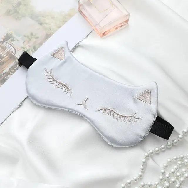 Stylish Cat Eye And Ear Design Pure Silk Double-side Shading Eyeshade Sleeping Eye Mask Blindfolds Eyeshade Health Sleep Shield Light Stevvex