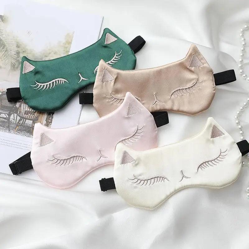 Stylish Cat Eye And Ear Design Pure Silk Double-side Shading Eyeshade Sleeping Eye Mask Blindfolds Eyeshade Health Sleep Shield Light Stevvex