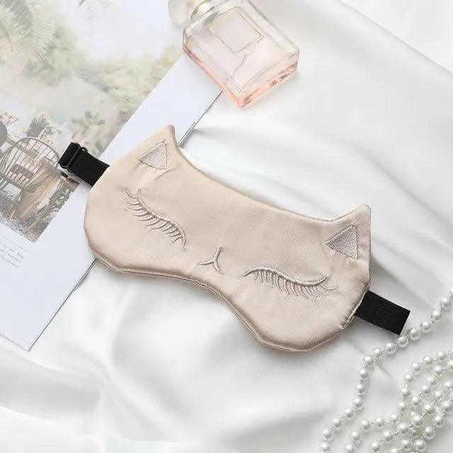 Stylish Cat Eye And Ear Design Pure Silk Double-side Shading Eyeshade Sleeping Eye Mask Blindfolds Eyeshade Health Sleep Shield Light Stevvex