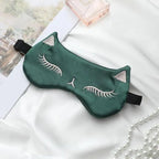 Stylish Cat Eye And Ear Design Pure Silk Double-side Shading Eyeshade Sleeping Eye Mask Blindfolds Eyeshade Health Sleep Shield Light Stevvex