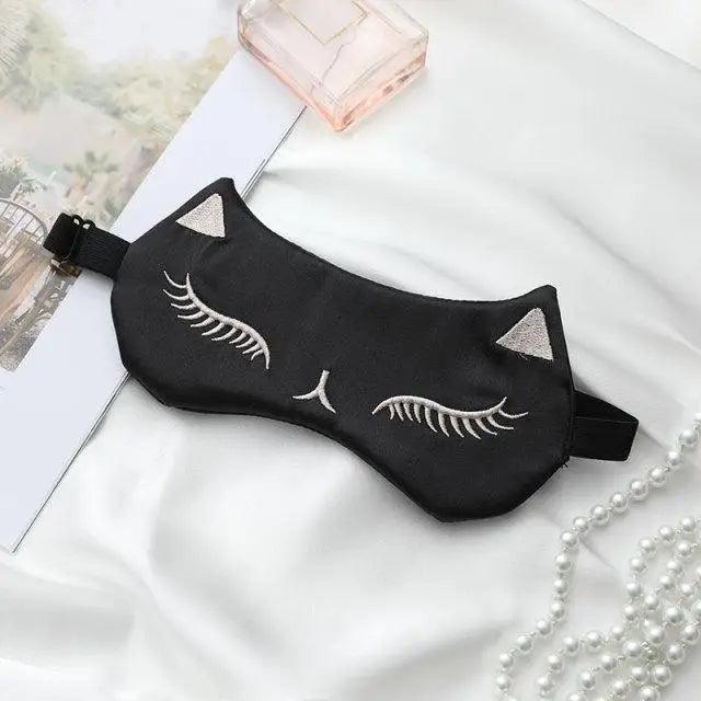 Stylish Cat Eye And Ear Design Pure Silk Double-side Shading Eyeshade Sleeping Eye Mask Blindfolds Eyeshade Health Sleep Shield Light Stevvex