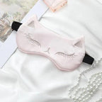 Stylish Cat Eye And Ear Design Pure Silk Double-side Shading Eyeshade Sleeping Eye Mask Blindfolds Eyeshade Health Sleep Shield Light Stevvex