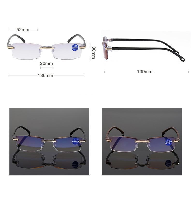 Stylish Fashionable  Blue Light Blocking Rimless Reading Glasses Women Men Simple Modern Square Frameless Diopters Glasses Frameless Reading Glasses Blue Light Blocking Rimless Computer Reader Lightweight Anti Glare Filter Eyeglasses Stevvex