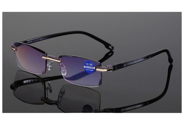 Stylish Fashionable  Blue Light Blocking Rimless Reading Glasses Women Men Simple Modern Square Frameless Diopters Glasses Frameless Reading Glasses Blue Light Blocking Rimless Computer Reader Lightweight Anti Glare Filter Eyeglasses Stevvex