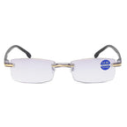 Stylish Fashionable  Blue Light Blocking Rimless Reading Glasses Women Men Simple Modern Square Frameless Diopters Glasses Frameless Reading Glasses Blue Light Blocking Rimless Computer Reader Lightweight Anti Glare Filter Eyeglasses Stevvex
