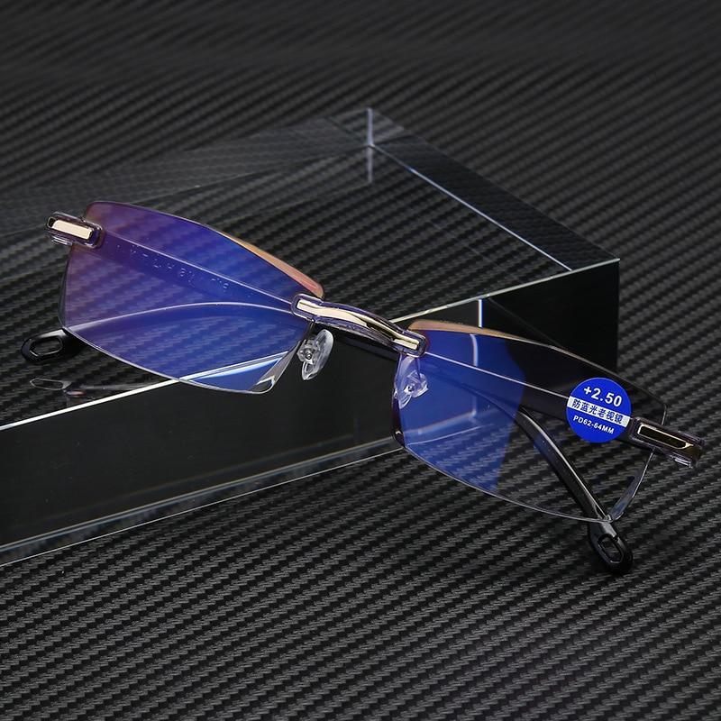 Stylish Fashionable  Blue Light Blocking Rimless Reading Glasses Women Men Simple Modern Square Frameless Diopters Glasses Frameless Reading Glasses Blue Light Blocking Rimless Computer Reader Lightweight Anti Glare Filter Eyeglasses Stevvex