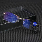 Stylish Fashionable  Blue Light Blocking Rimless Reading Glasses Women Men Simple Modern Square Frameless Diopters Glasses Frameless Reading Glasses Blue Light Blocking Rimless Computer Reader Lightweight Anti Glare Filter Eyeglasses Stevvex